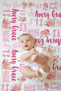Pink Floral Custom Baby Blanket