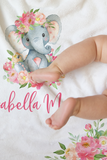 Pink Floral Elephant Custom Baby Blanket